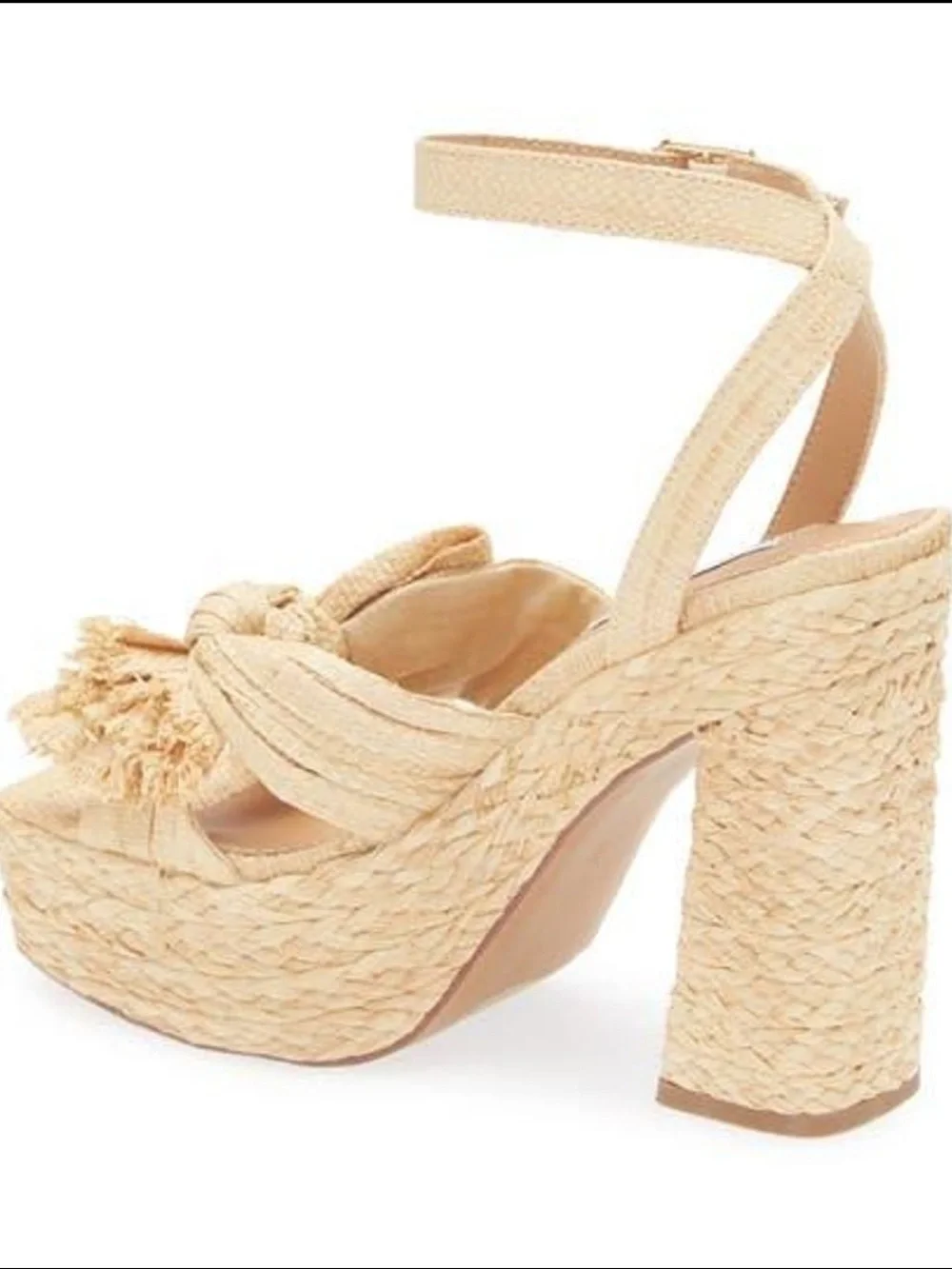 Steve Madden Women’s ROMEY Natural Raffia Bow Platform Sandals Sz 9.5 NWOB
